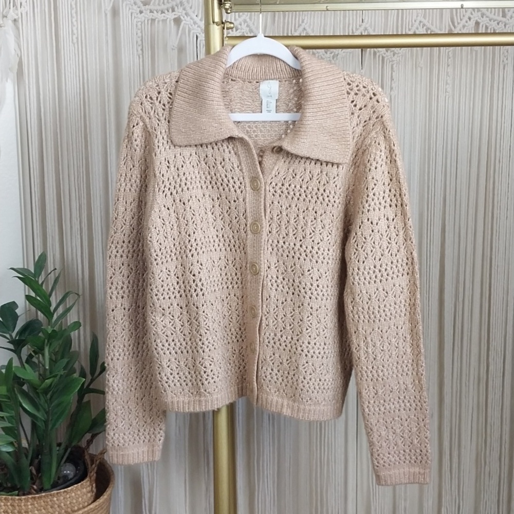 Joie Beige Openwork Button-Up Cardigan